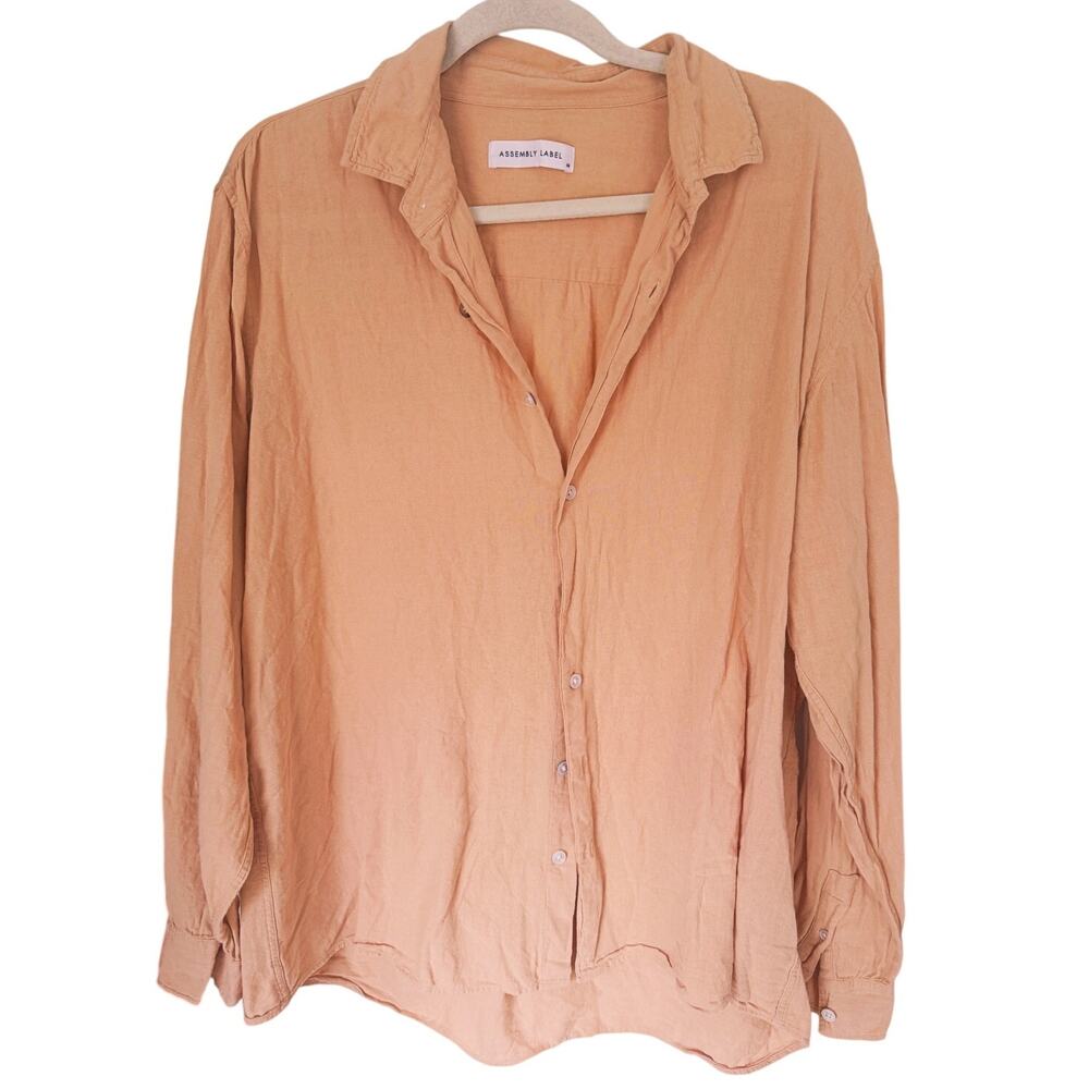 Assembly Label Womens Linen Oversized Button Up Shirt Medium Tan Coastal Organic